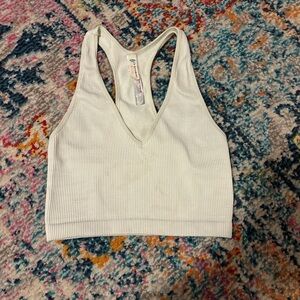 Light Green  Ribbed V-Neck Crop Top